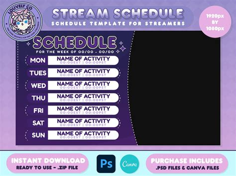 Schedule Template Stream Schedule Vtuber Vtuber Graphics Etsy Canada