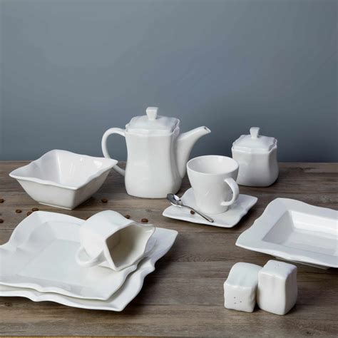 White Square Restaurant Plates Dinnerware Sets Two Eight Ceramic
