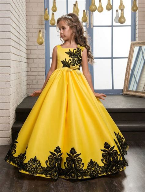 New Pageant Princess Satin Lace Applique Party Prom Dress Children Kids