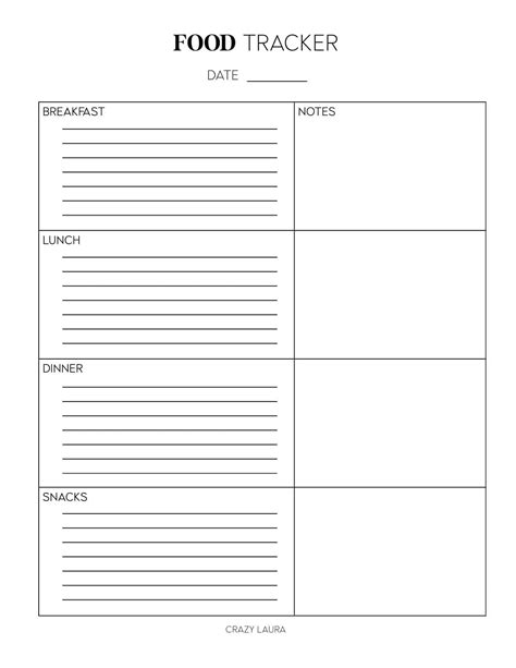 food tracker printable simple  detailed pages crazy laura