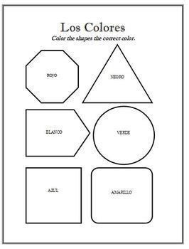 Spanish  Color the Shapes Activity Worksheet by Brittany Baxter