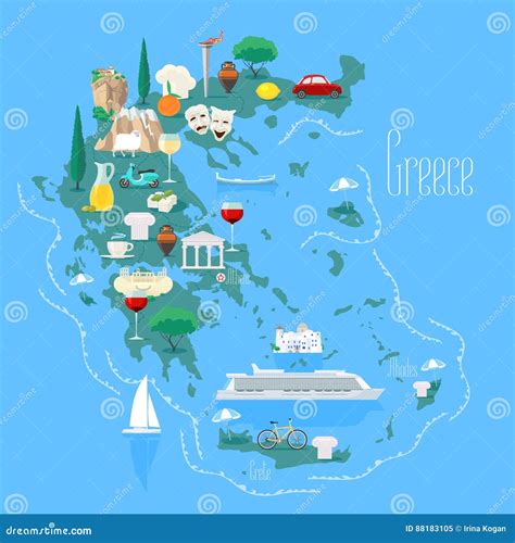 Map Of Greece With Islands Vector Illustration Design Element Stock