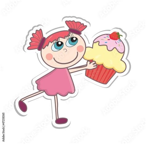 Cartoon Girl With A Cupcake Vector Illustration Stock Image And