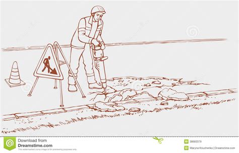 Roadworks Construction Worker With Jackhammer Royalty Free Stock