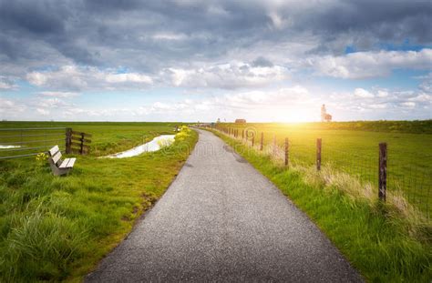 Beautiful Rural Road Colorful Green Grass Stock Photo Image Of