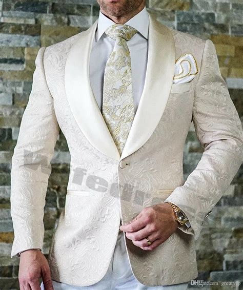 Custom Made White Floral Lapel Tuxedo Ivory Suit For Men Perfect For Weddings Proms And