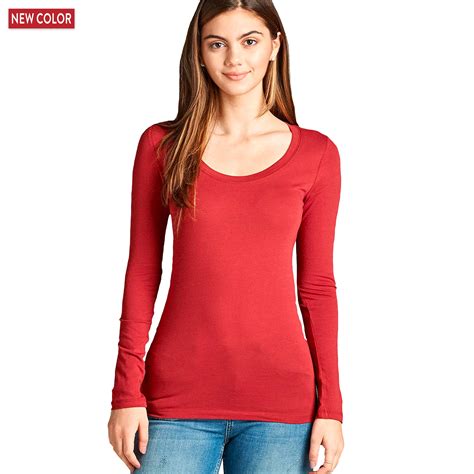 Women S Long Sleeve Scoop Neck Fitted Cotton Top Basic T Shirts Plus Size Available Walmart