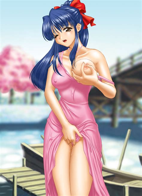 Momoya Show Neko Shinguuji Sakura Sakura Taisen Sega Highres 1girl Blue Hair Breast Slip