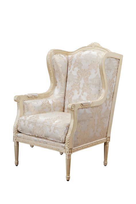 Luxury Champagne Chenille Accent Chair Wood Trim Bella Benettis