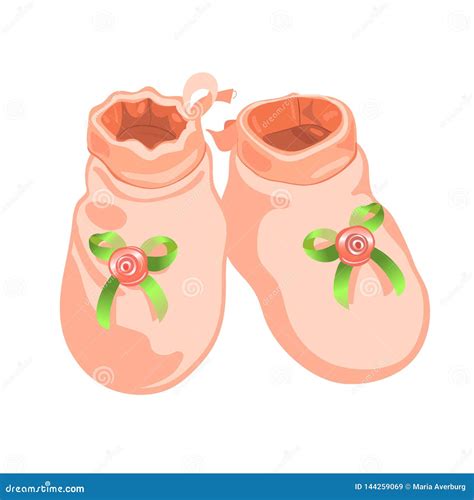 Realistic Pink Baby Shoes For A Girl Cartoon Vector