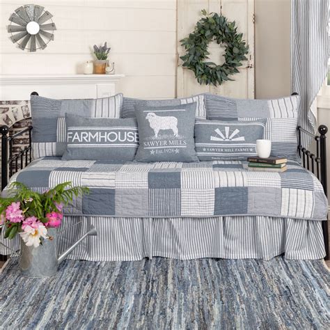 Sawyer Mill Blue Farmhouse Style Patchwork Daybed Quilt Set Bedding