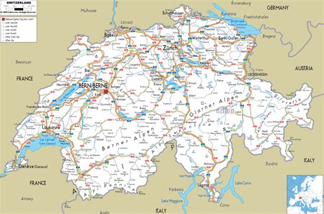 Large Detailed Road Map Of Switzerland With All Cities And Airports