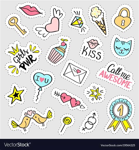 Fashion Girly Stickers Set Collection Of Hand Drawn Fancy