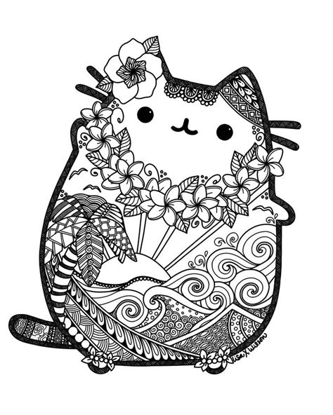 Hawaii Pusheen! by lxoetting Pusheen coloring pages, Kitty coloring