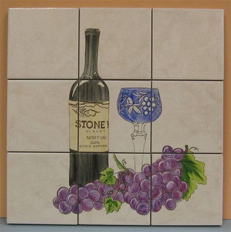 Tile Mural Wine And Grapes From Kilnart Tile Mural Grapes Wine Cobalt