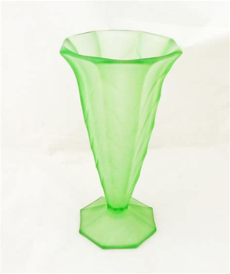 Vintage Frosted Green Glass Vase Art Deco Vase Davidson Etsy Green