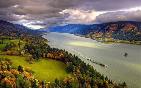 Hd Wallpaper North America Columbia River Autumn Trees Sky