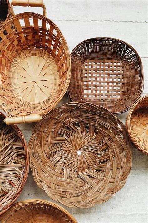 While baskets can be made from a variety of materials, willow is the primary material for wicker baskets. Collection of 10 Wicker Wall Basket Set - Earthy Boho Wall ...