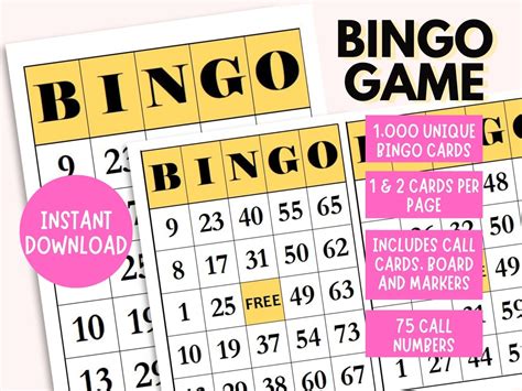 1000 Bingo Cards Yellow Themed 1 And 2 Game Per Page Large Print Pdf