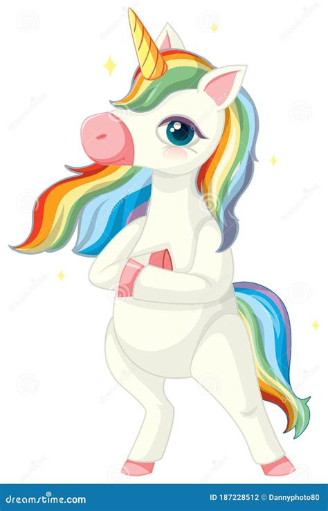 Cute Rainbow Unicorn In Standing Position On White Background Stock
