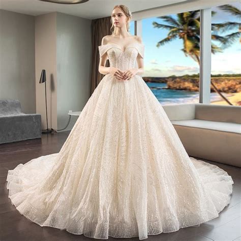 Luxury Gorgeous Champagne Wedding Dresses 2019 Ball Gown Beading