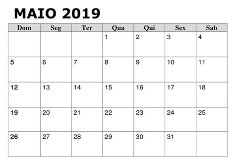 2019 Calendário Maio Pdf Calendário Maio Calendário Maio