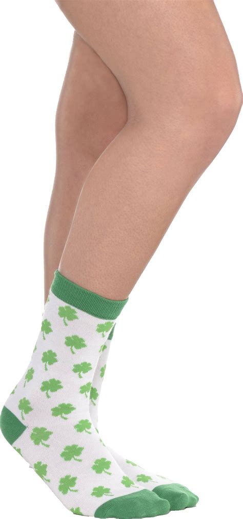 St Patricks Day Shamrock Crew Socks Greenwhite Adult One Size Party City