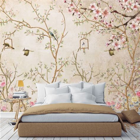 Chinoiserie Wallpaper Birds Wall Mural Peel And Stick Mural Etsy