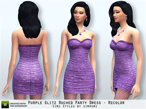 The Sims Resource Glitz Purple Ruched Party Dress Recolor Yaaf