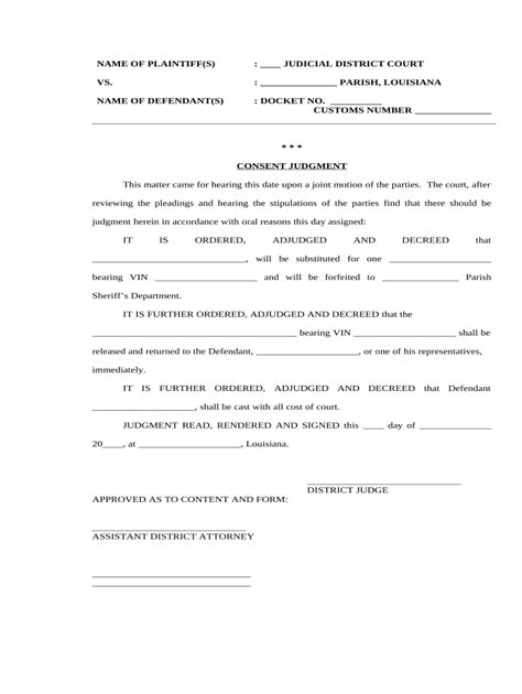 Consent Judgment Louisiana Form Fill Out And Sign Printable Pdf