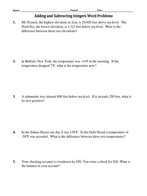 Apply your math skills to everyday life. adding and subtracting integers word problems worksheet
