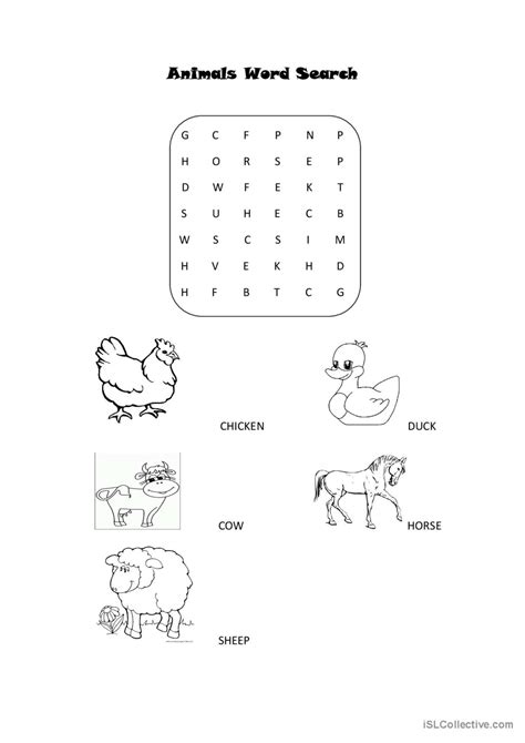 Animals Word Search English Esl Worksheets Pdf And Doc