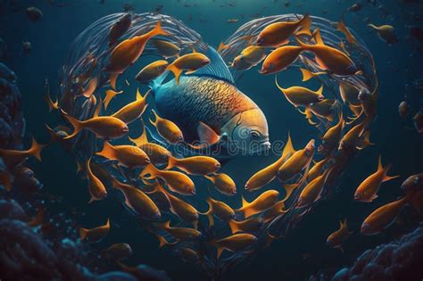 Exotic Coral Reef Fish Flock In The Shape Of A Heart Stock Illustration