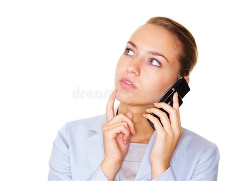 Business Woman Talking On Cellphone Looking Away In Thought Young