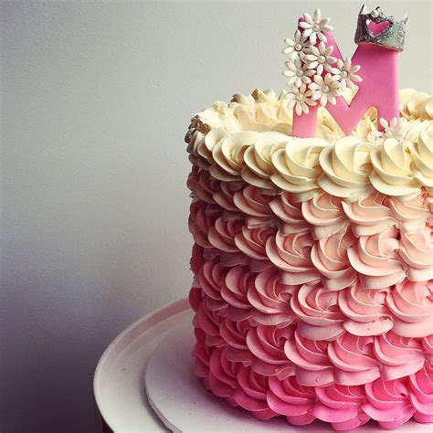 Pink Ombre Rosette Buttercream Cake For A 1st Birthday Cute Cakes