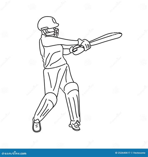 Batsman On The Field In Action Cricket Batsman Line Drawing Vector