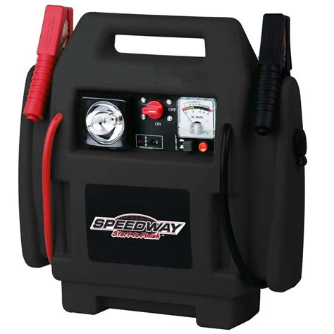 Clamp the other end of the positive cable to the positive terminal of the good battery. SPEEDWAY Emergency Car Jump Starter and Compressor with ...