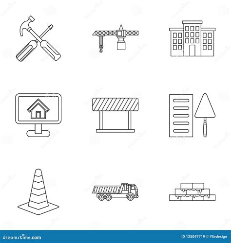 Construction Tools Icons Set Outline Style Stock Illustration