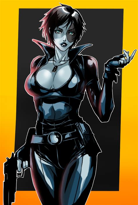 Shibusun Domino Marvel Marvel X Men 10s 1girl Animification Black Background Black