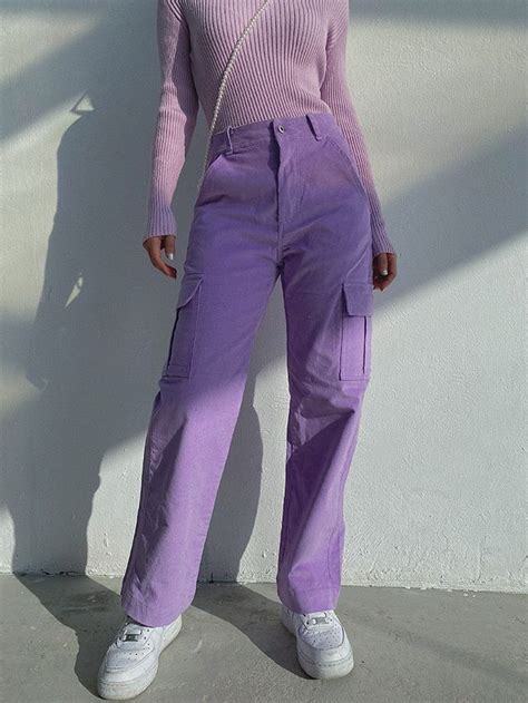Outfits Aesthetic Discover Purple Straight Pocket Pants Fashion Pants