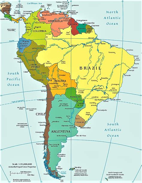 Mapa de América del sur Paises y Capitales de Sudamérica Descargar