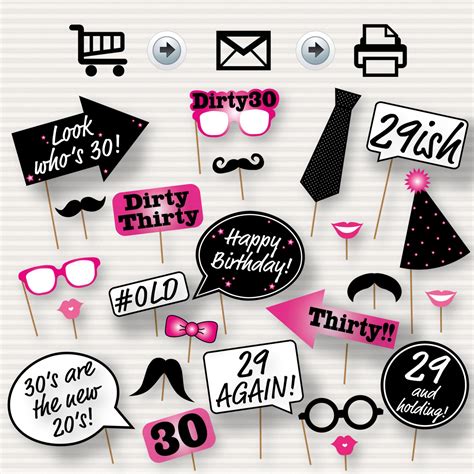 Personalized bonnie marcus birthday bubbly party pink chocolate bar wrappers only. Free Printable 30Th Birthday Photo Booth Props | Free ...