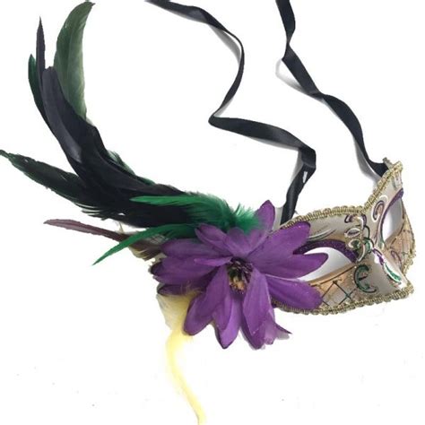 Costume Glittered Venetian Half Mask W Flower N Feathers Cappels