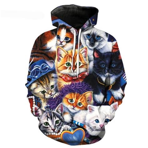 Unisex Cute Kitten Cat Printed Sweatshirts Casual Hoodie Casual