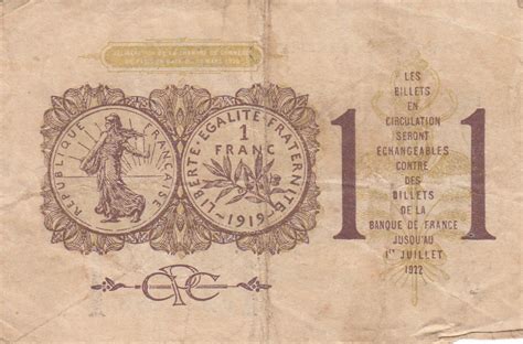 Banknote France 1 Franc Paris Chamber Of Commerce 1919 1922 F