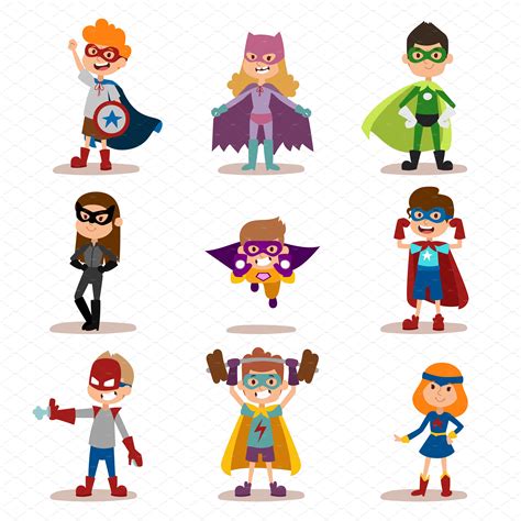 Superhero Kids Vector Set People Illustrations ~ Creative Market