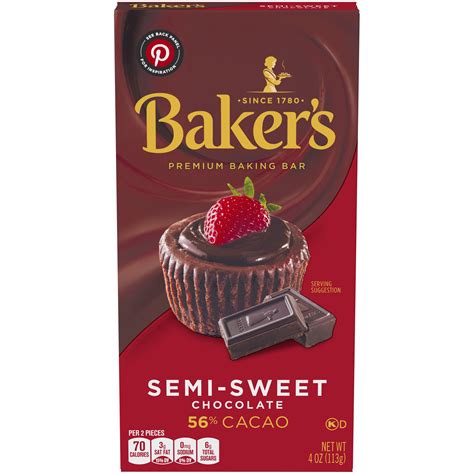 Bakers Semi Sweet Chocolate Premium Baking Bar With 56 Cacao 4 Oz