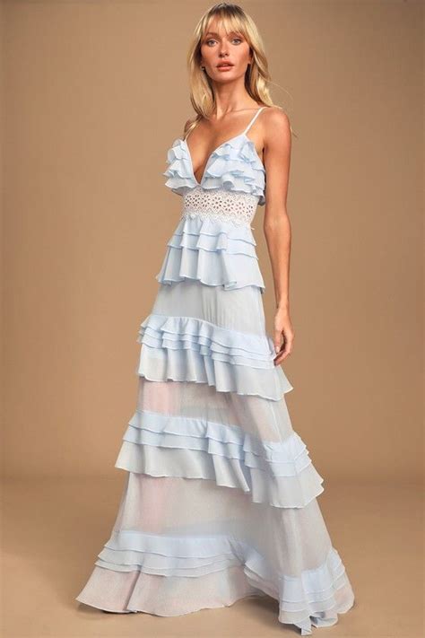 Frill Of A Lifetime Light Blue Tiered Ruffle Chiffon Maxi Dress In 2020 Elegant Maxi Dress
