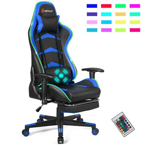 goplus massage led gaming chair reclining racing chair w lumbar supportandfootrest redblue