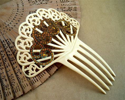 French Ivory Hair Comb With Gilding And Rhinestones From Spanishcomb On